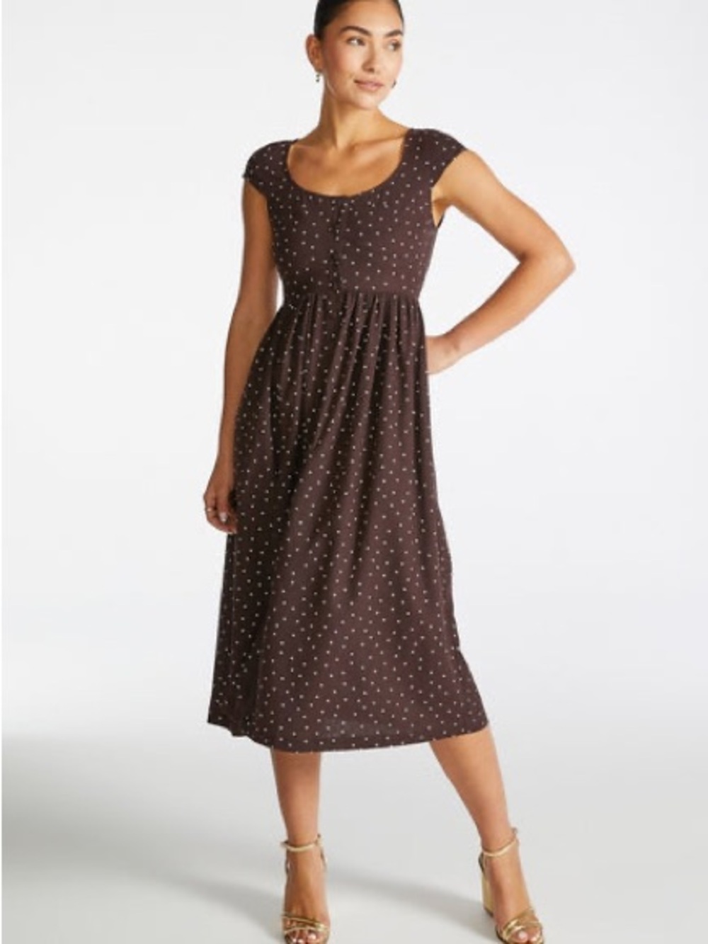 Brown Polka Dot Midi Dress